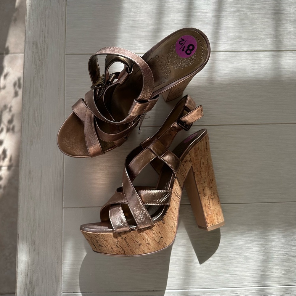 Vince Camuto Bronze Brown Corkscrew Platform Sandals